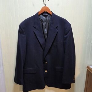 John Alexander Blazer Mens 46R Navy Blue Worsted Wool Gold Button Sport Coat